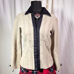 Vintage Ravel Floral Ribbed Button-Up Top – S